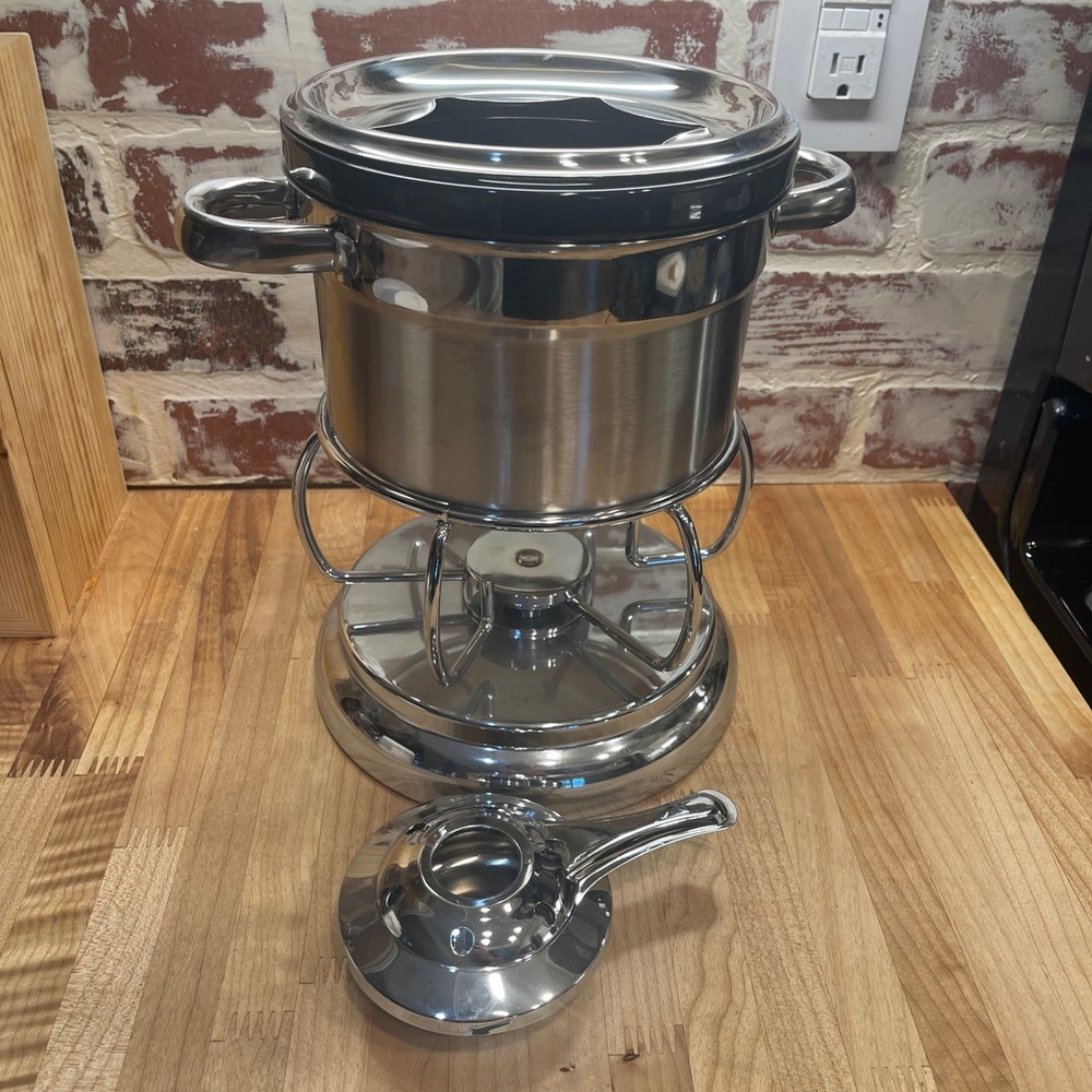 Hoffritz 18/10 Stainless Steel Fondue Set with Stand and‎ Burner Silver Black